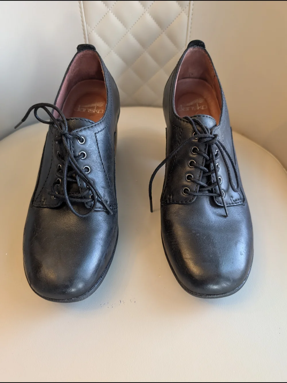Dansko Pennie Women's Sz 7.5/38 Black Leather Lace-Up Dress Shoes